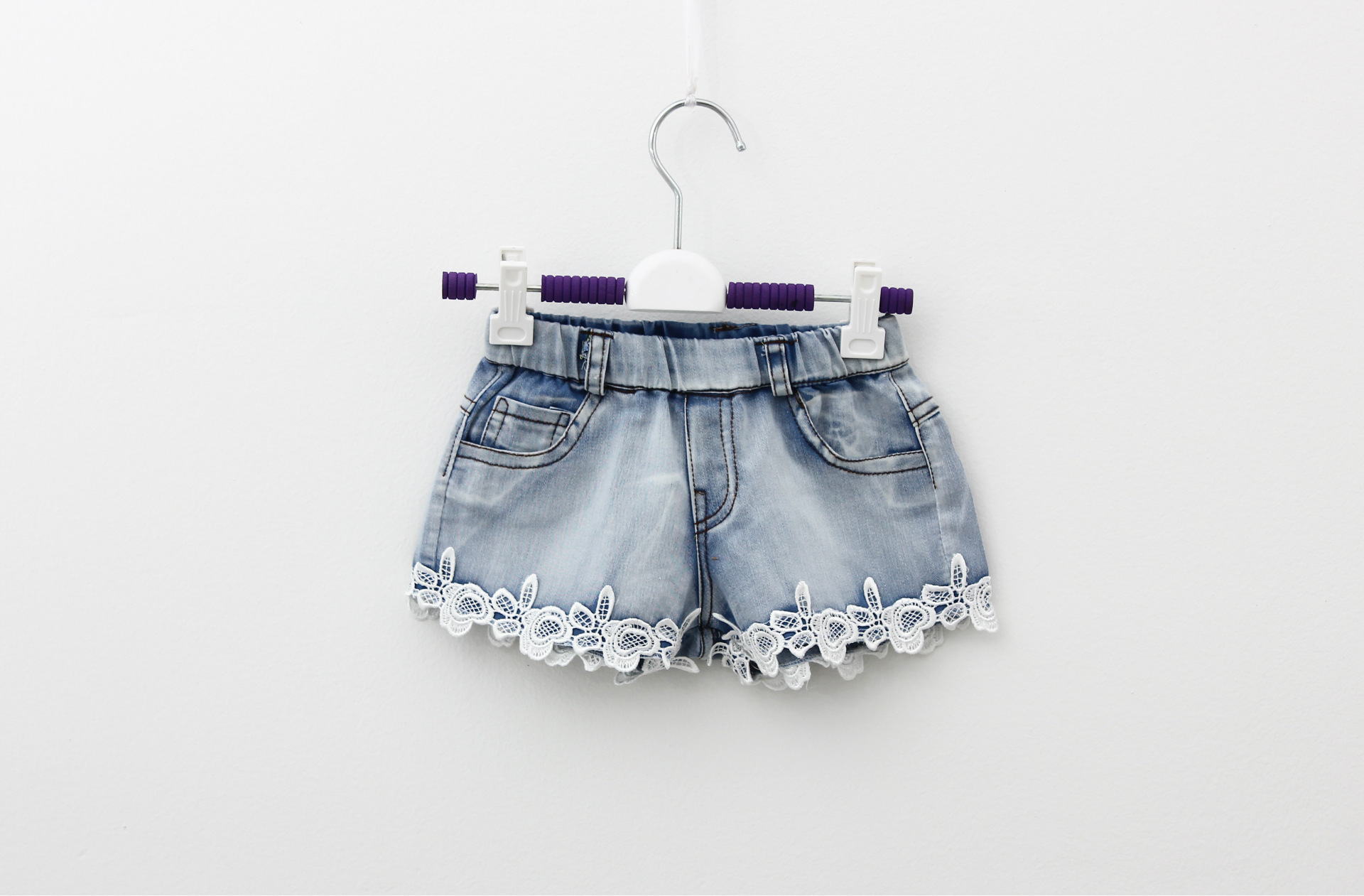 批发韩版<em>女童</em>牛仔<em>短裤</em> 14新款<em>女童夏季</em>蕾丝牛