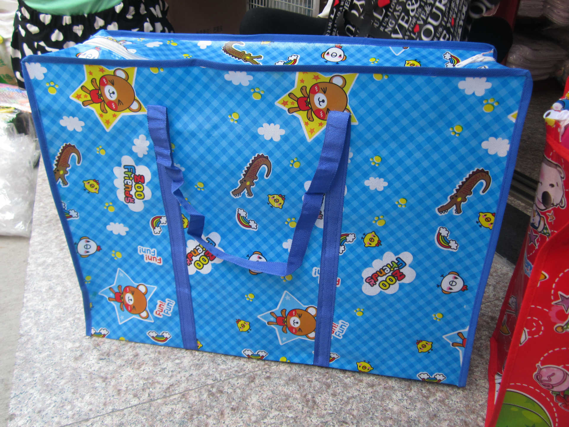 无纺布袋-学生装被子袋 卡通大号有拉链环保袋 无纺布彩色膜装衣服手提袋-无纺布袋