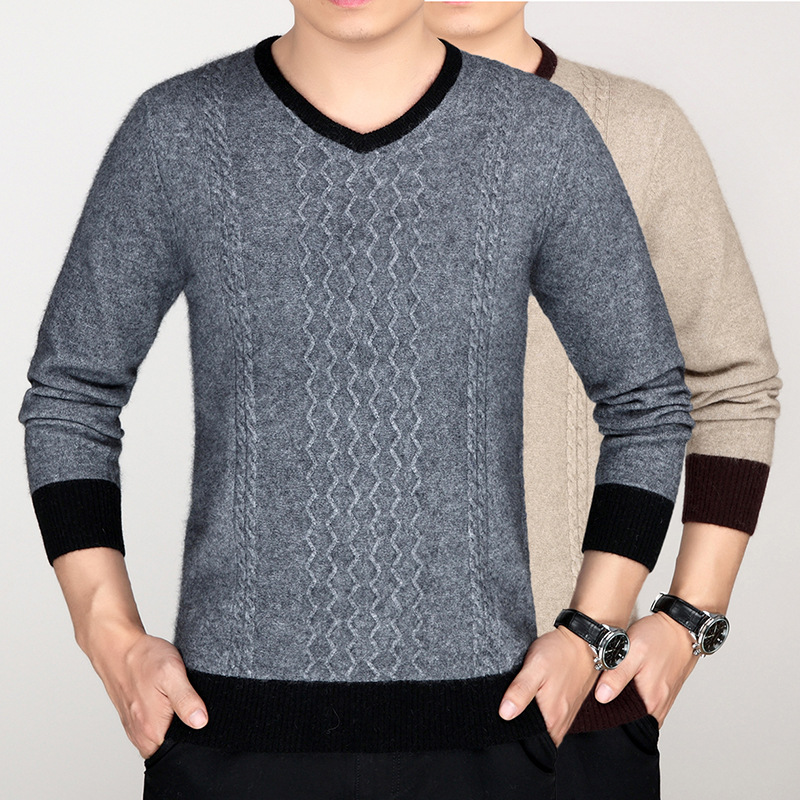 冬季新款 <em>男式羊毛</em>衫 <em>中老年男式</em>针织貂绒<em>毛衣</em>