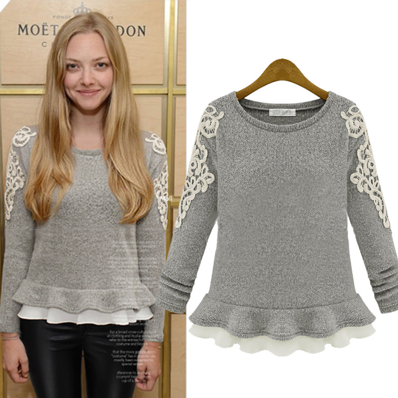 刺绣<em>圆领</em>裙摆 <em>套头毛衣女</em>2014秋冬新款针织衫