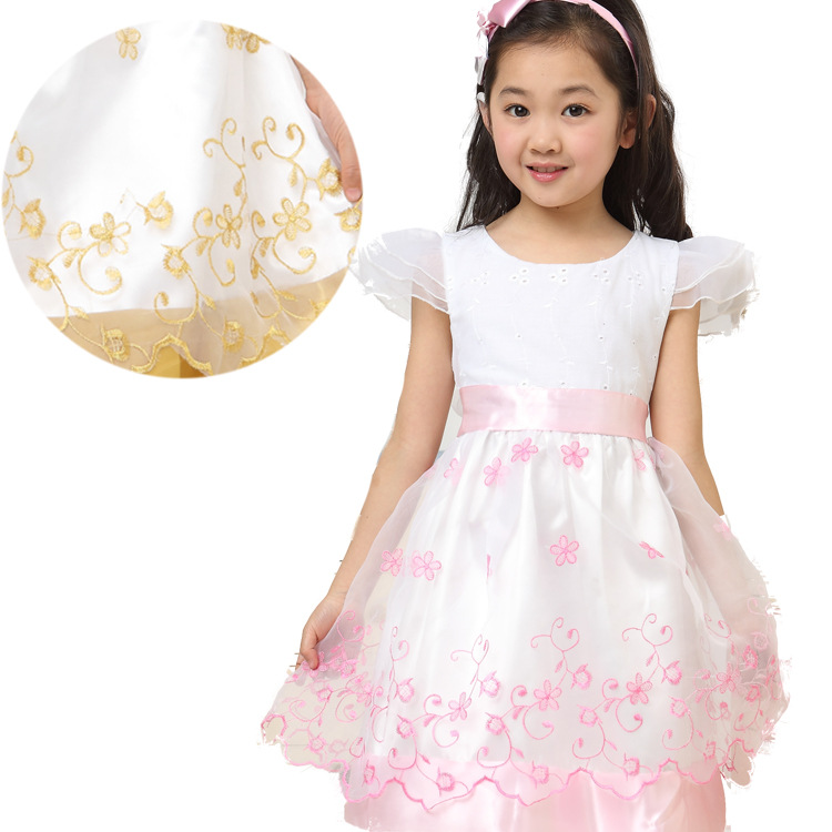 2014新款连衣裙 女童绣花<em>公主裙</em> 中<em>大童</em>外贸童