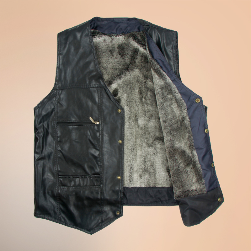 跑江湖<em>男装皮马甲</em>冬季加厚加绒保暖皮<em>背心中老</em>