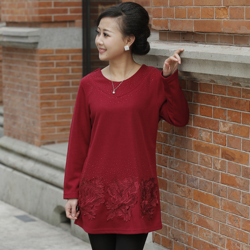 敬福妈妈<em>中老年女装春季</em>新款纯色长袖绣花贴片