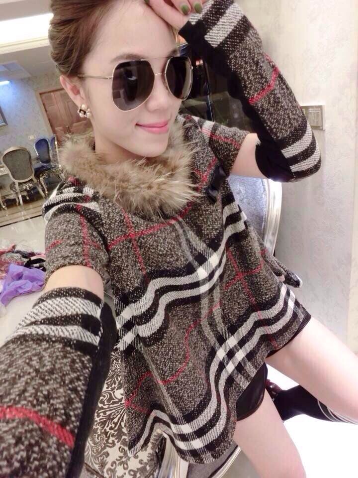 2014<em>欧洲站</em>潮牌秋装 <em>时尚格子</em>毛毛领上衣配袖