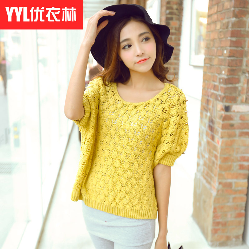 织衫潮流短款柳丁套头性感镂空<em>女毛衣 图片</em>_高