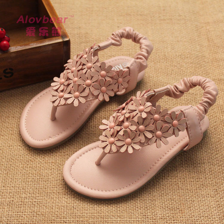 夏季新款外贸儿童公主凉鞋批发 花朵女童夹脚凉鞋厂家直销L01-G20