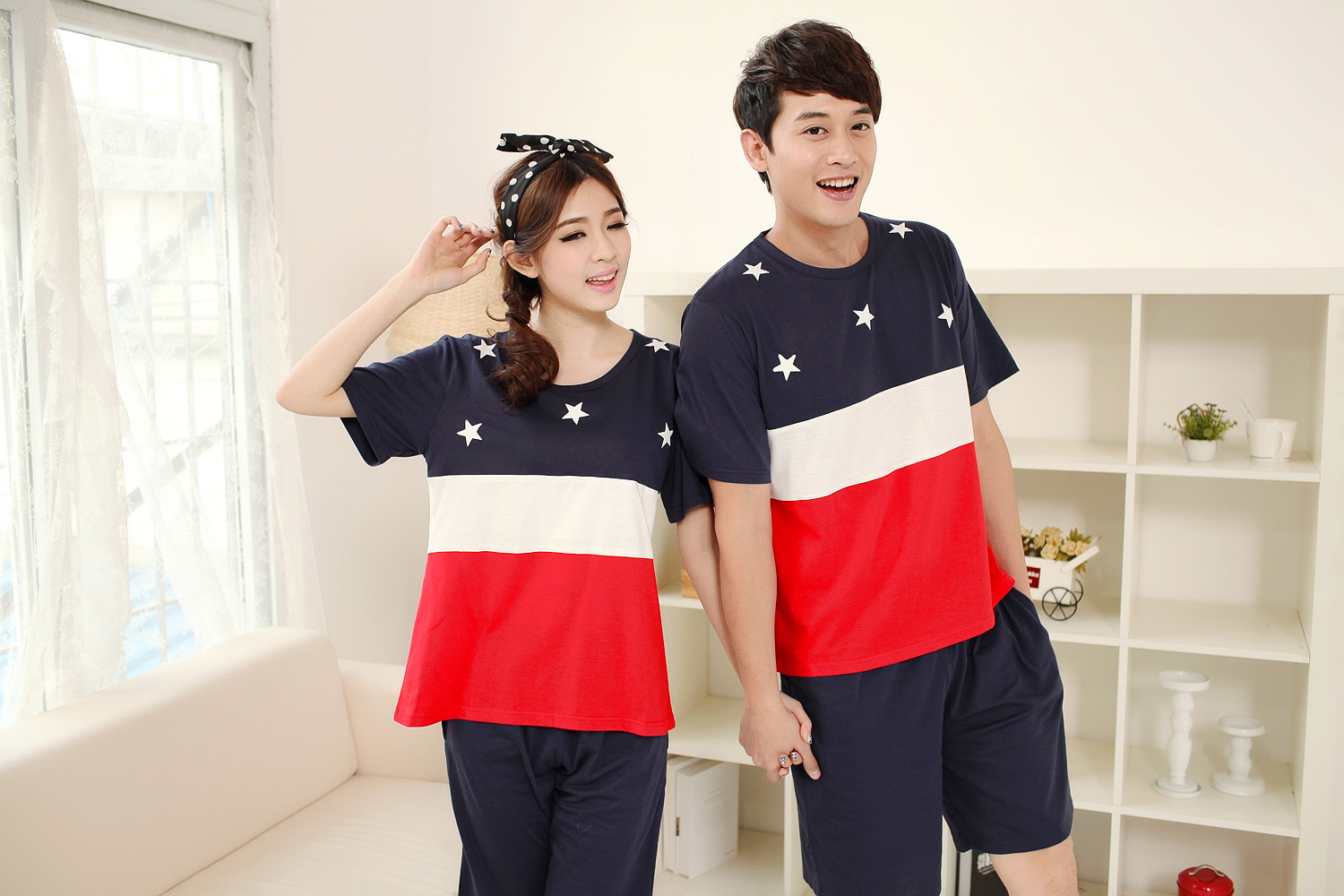 2014<em>夏季情侣睡衣</em>可爱星空针织<em>棉</em>家居服短袖