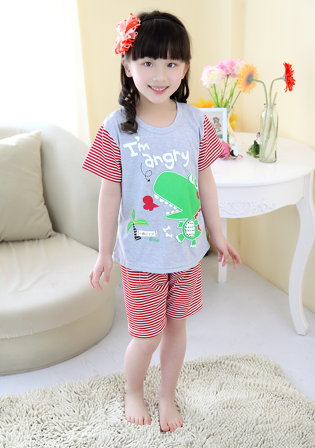 小童睡衣两用卡通<em>鳄鱼</em>条纹家居服短袖<em>短裤</em>儿童