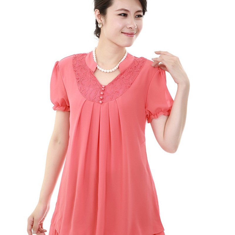 中老年<em>女装雪纺衫</em>2014夏装新款短袖T恤中年时