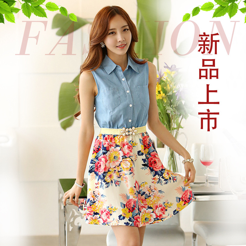 预售款 2014新品夏装<em>韩国时尚</em>品牌<em>女装</em> 牛仔拼