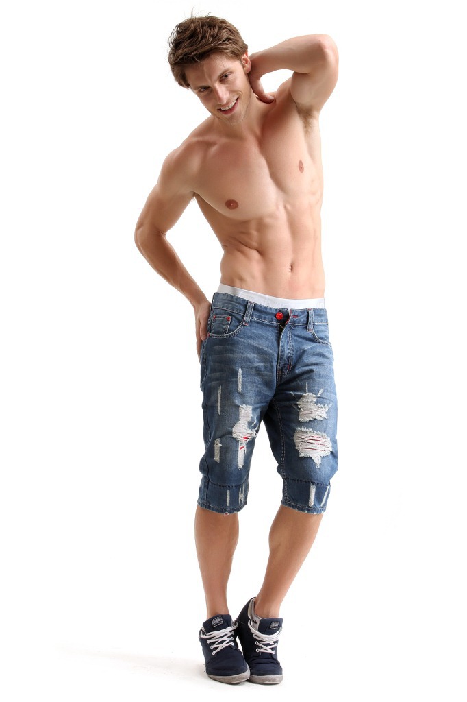 2014新款<em>男士短裤破洞</em>个性时尚男式牛仔裤修