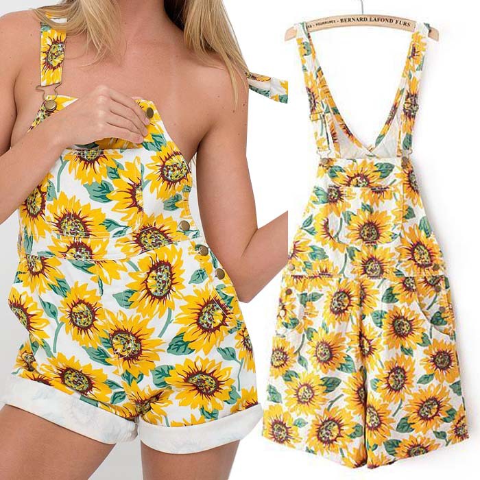 美国AA款 太阳花<em>高腰牛仔背带短裤</em> 一件代发 