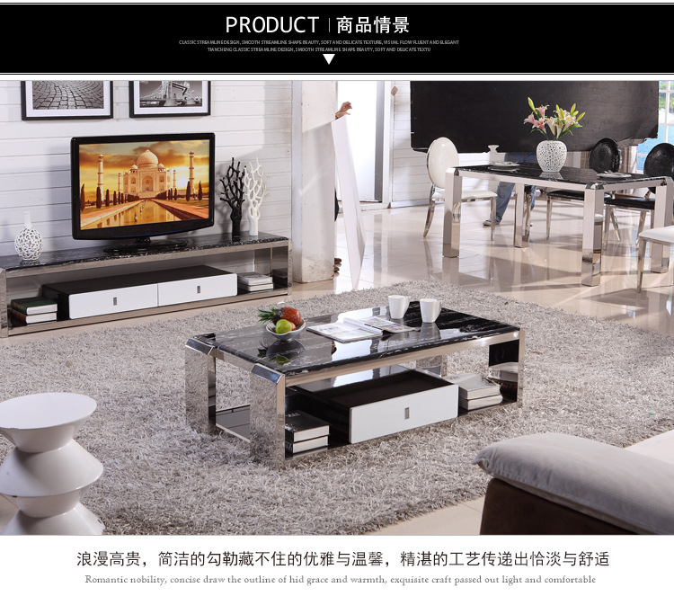 【佳优】2014现代时尚不锈钢大理石610茶几 工厂直销客厅创意家具