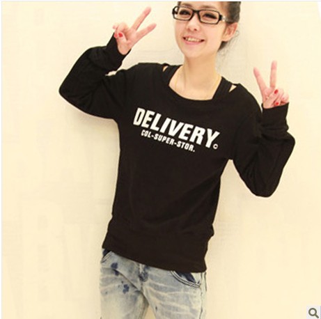 2014春装新款韩版女装 <em>时尚</em>简约英文印花长袖