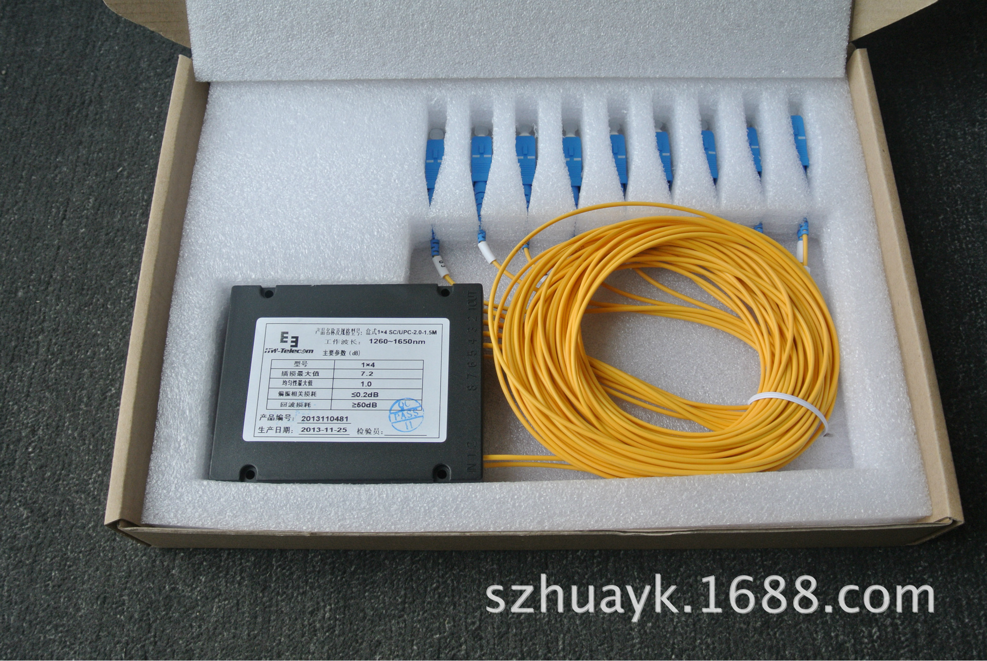 【ABS塑料盒子SC电信级1分4路光纤分路器】