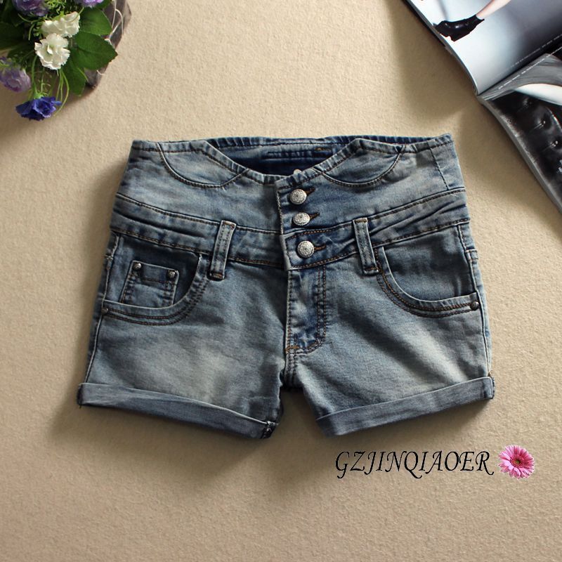 2012新款<em>高腰牛仔裤女短裤</em>热裤夏季显瘦弹力