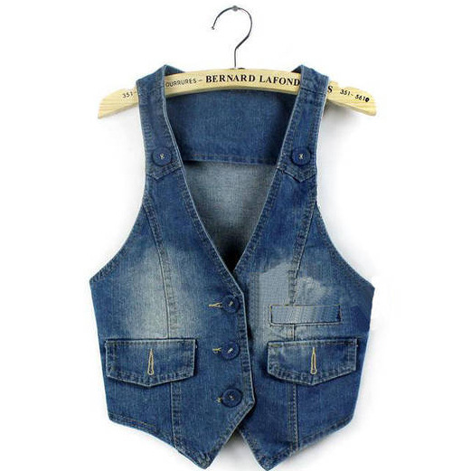 超赞包扣<em>短款牛仔马甲</em> 简洁时尚百搭 马夹 小外