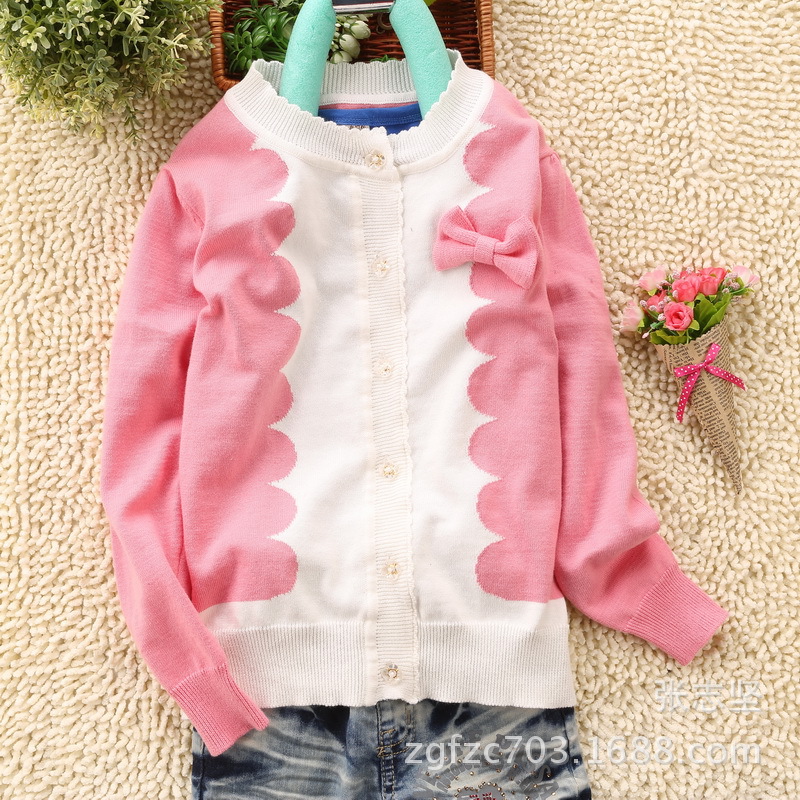 2014新款童装批发 童<em>毛衣开衫女童</em>全棉线<em>春秋</em>