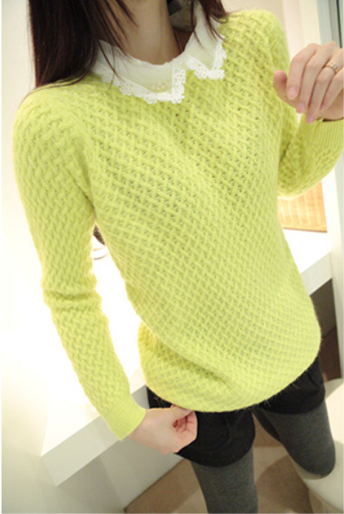 2014春季新款韩版珠珠蕾丝<em>衬衫领打底毛衣</em>爆