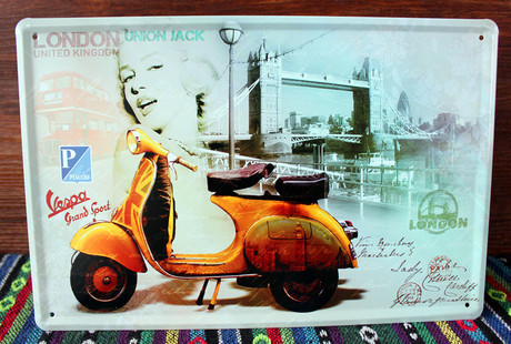 【小绵羊摩托车卡通挂画装饰画中号铁皮画现代