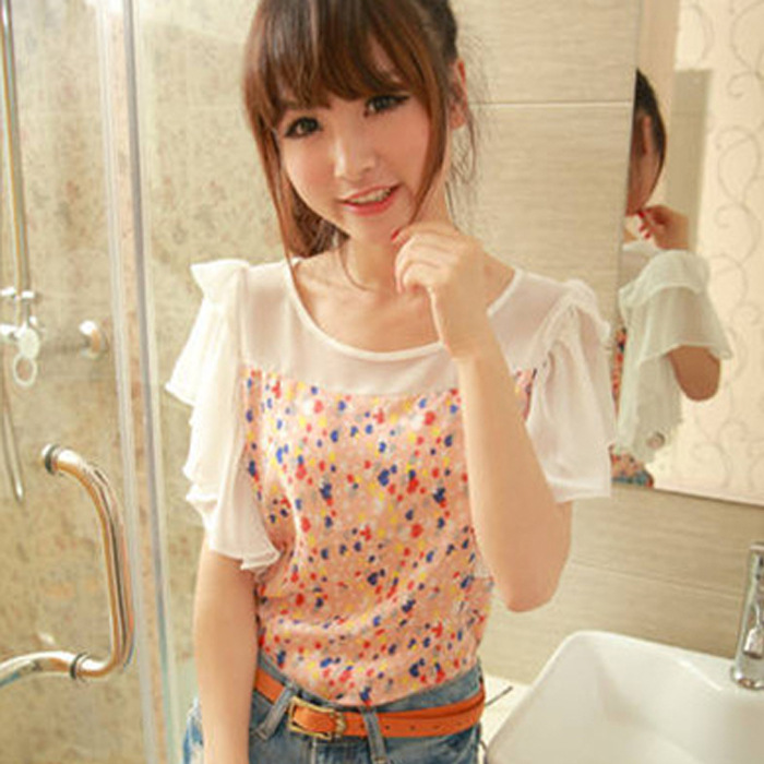 J538雪纺衫2014夏装<em>少女装货源</em>热卖韩版衣服