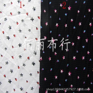 提花格雪纺布料 印花 黑白星星 心形图案 春夏秋季爆款女装面料