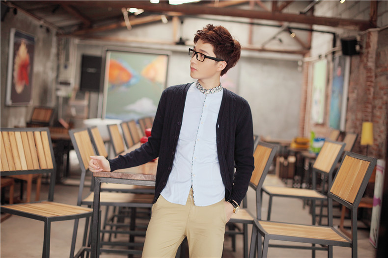 【现货批发秋冬潮流个性<em>男式</em>麻花<em>针织开衫</em> 男