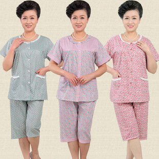 <em>睡衣</em>、家居服-<em>夏季</em>女士<em>开衫睡衣</em>中老年人短袖