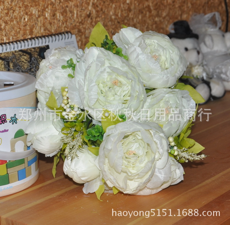 【幻彩牡丹花、高档珠光布绢花、婚庆家居花批