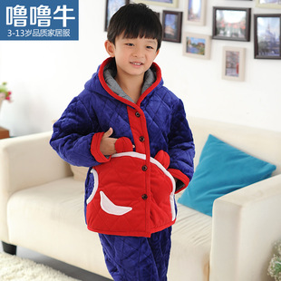 童家居服-秋<em>冬款</em>儿童<em>睡衣男孩</em>法兰绒<em>加厚</em>夹棉