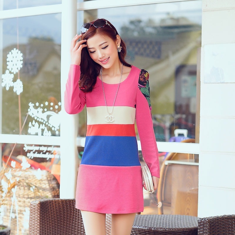 <em>2014春季</em>年新品<em>女装流行款</em>修身春裙长袖连衣