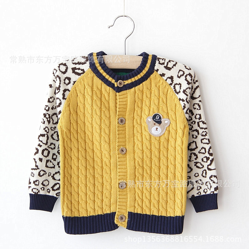 韩版儿童可爱小熊<em>斜肩</em>袖绞花针织品 <em>宝宝</em>纯棉