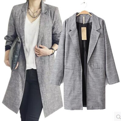 <em>韩版</em>女装外套 西装领<em>长袖双口袋开衫</em>西装<em>宽松</em>