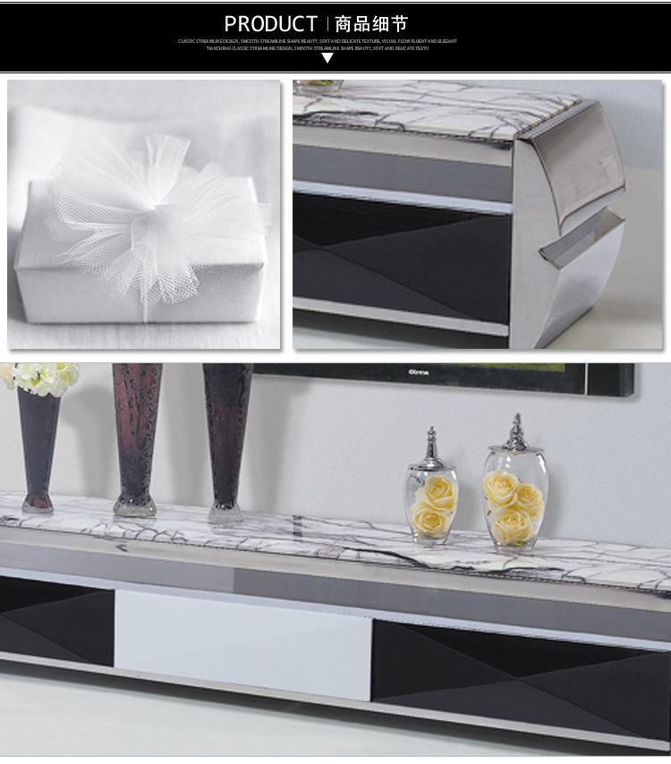 【佳优】黑白色时尚不锈钢大理石S635电视柜 2014新款厂家批发