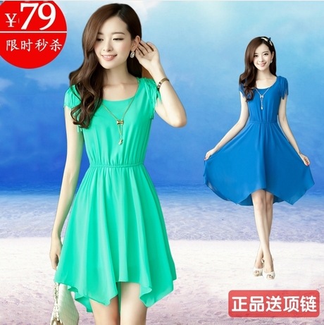 2014<em>夏季女装新款</em>不规则雪纺连衣裙短袖韩版
