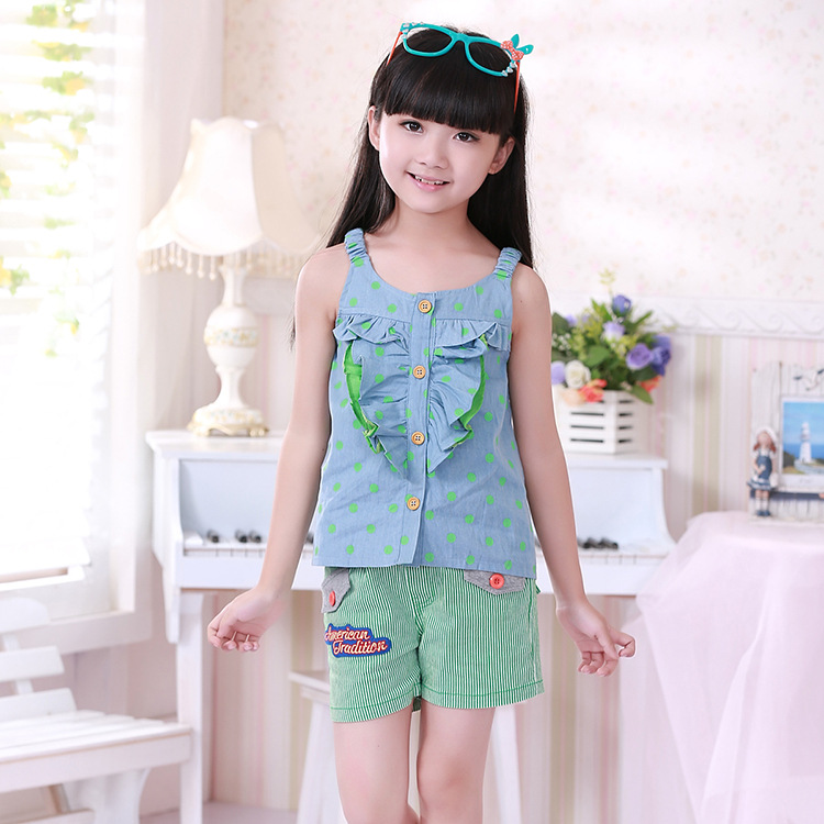 2014最新夏季新款<em>女童吊带衫</em> 韩版时尚可爱圆