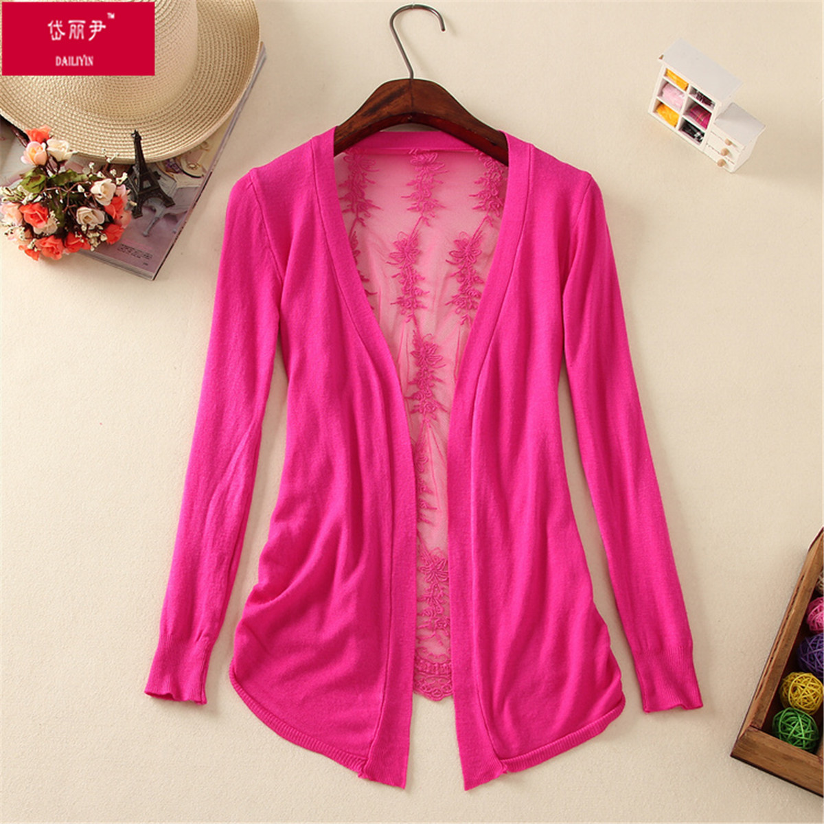 2014岱丽尹修身针织衫<em>开衫 夏季新款</em>V领防晒