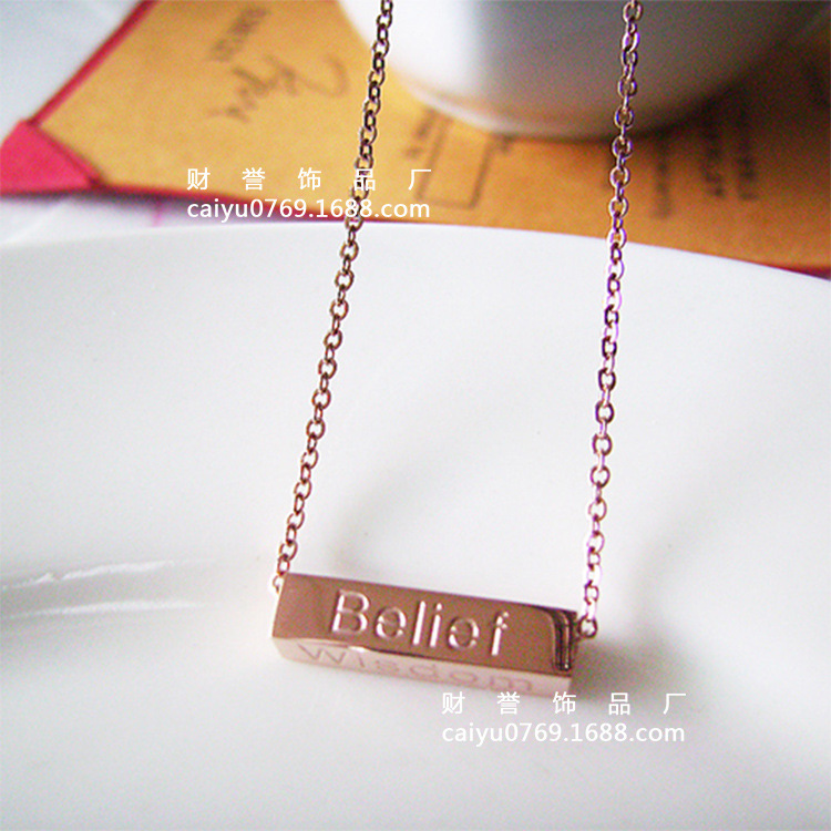 【厂家供应幸运 四面立体英文 钛钢18K玫瑰金