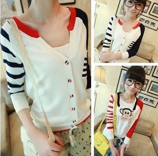 2013秋装新款韩版<em>英伦学院</em>风条纹针织衫<em>女开</em>