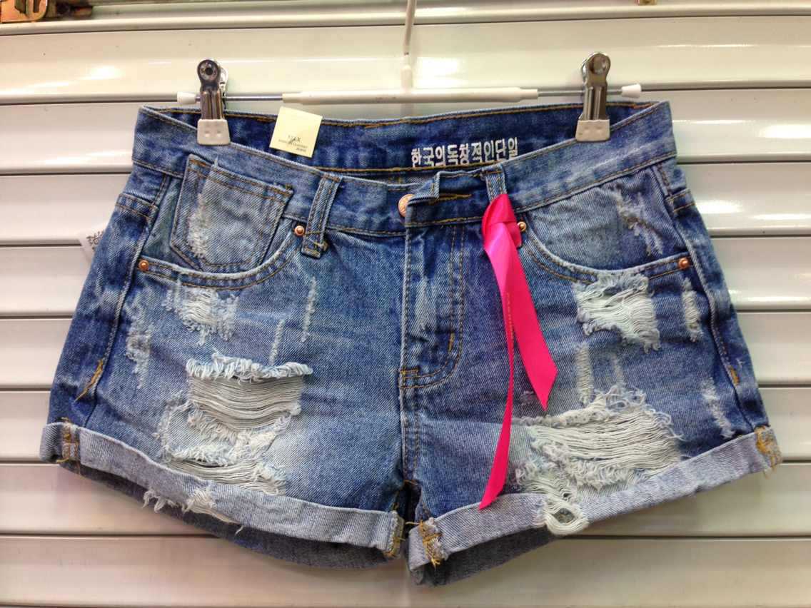 2014新款破洞<em>大码</em>显瘦<em>女牛仔短裤夏</em>韩版潮修