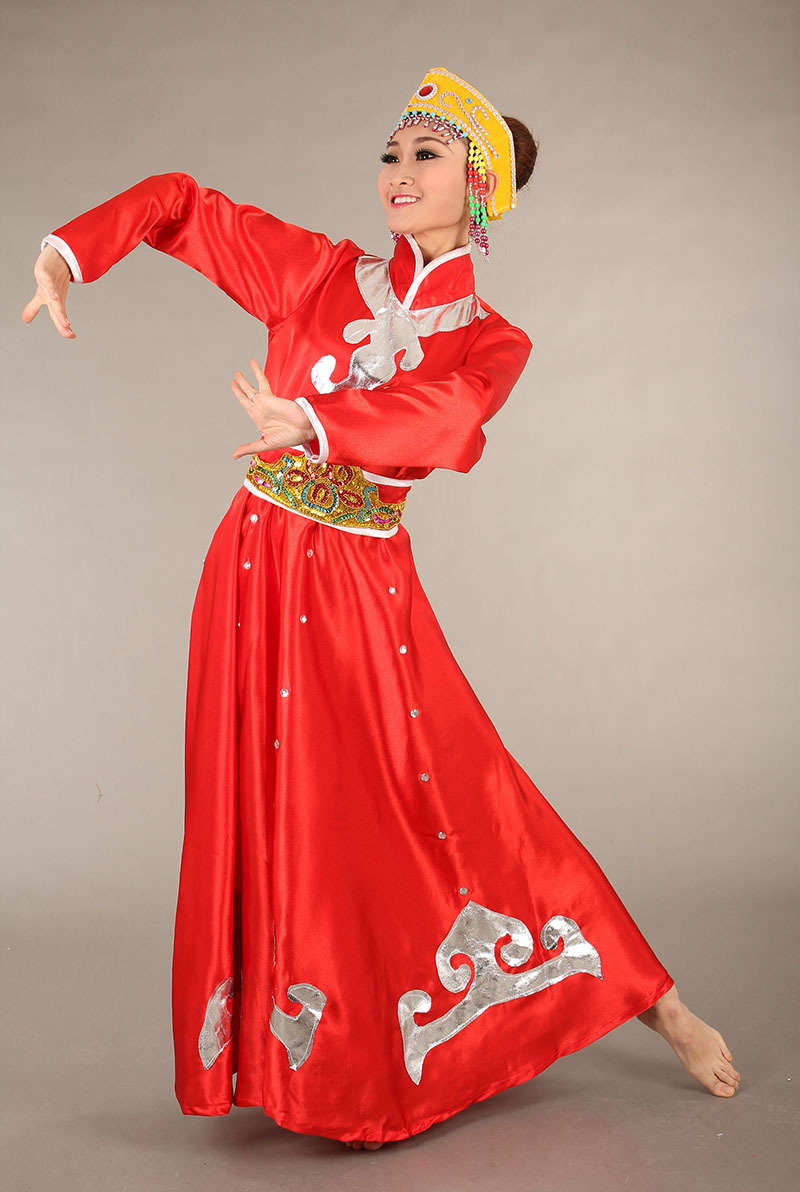 蒙古族演出服女蒙古舞蹈舞台服饰舞蹈裙蒙古袍少数民族演出服图片_8