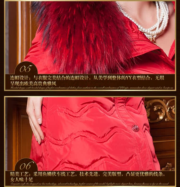 欧美品牌反季秋冬女装 时尚修身中长款加厚羽绒服 大毛领羽绒服女