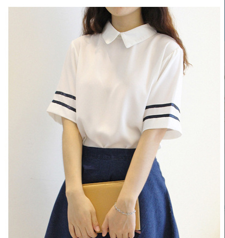 2014夏圆领蓝白条纹<em>七分</em>袖<em>上衣</em>条纹<em>短裤</em>海军