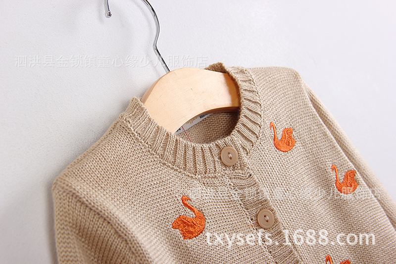 童<em>毛衣</em>-外贸童装 <em>女童</em>绣卡通<em>动物</em>纯棉<em>毛衣</em>开衫