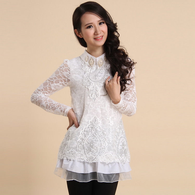 <em>2014</em>新款<em>春季女装</em>假两件套蕾丝拼接优雅收腰