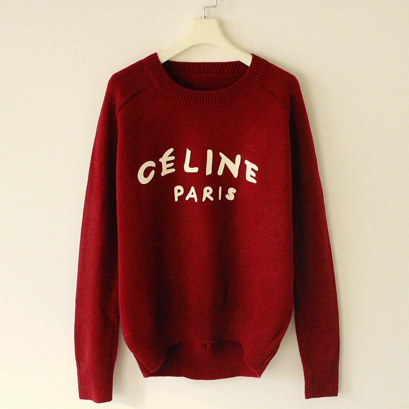 2014韩国新款<em>英文</em>字母印花<em>毛衣</em>前短后长<em>针织</em>