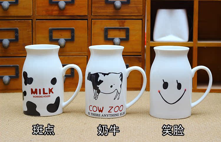厂家直销 爆款大中小号牛奶杯 斑点笑脸奶牛陶瓷杯 zakka早餐杯子