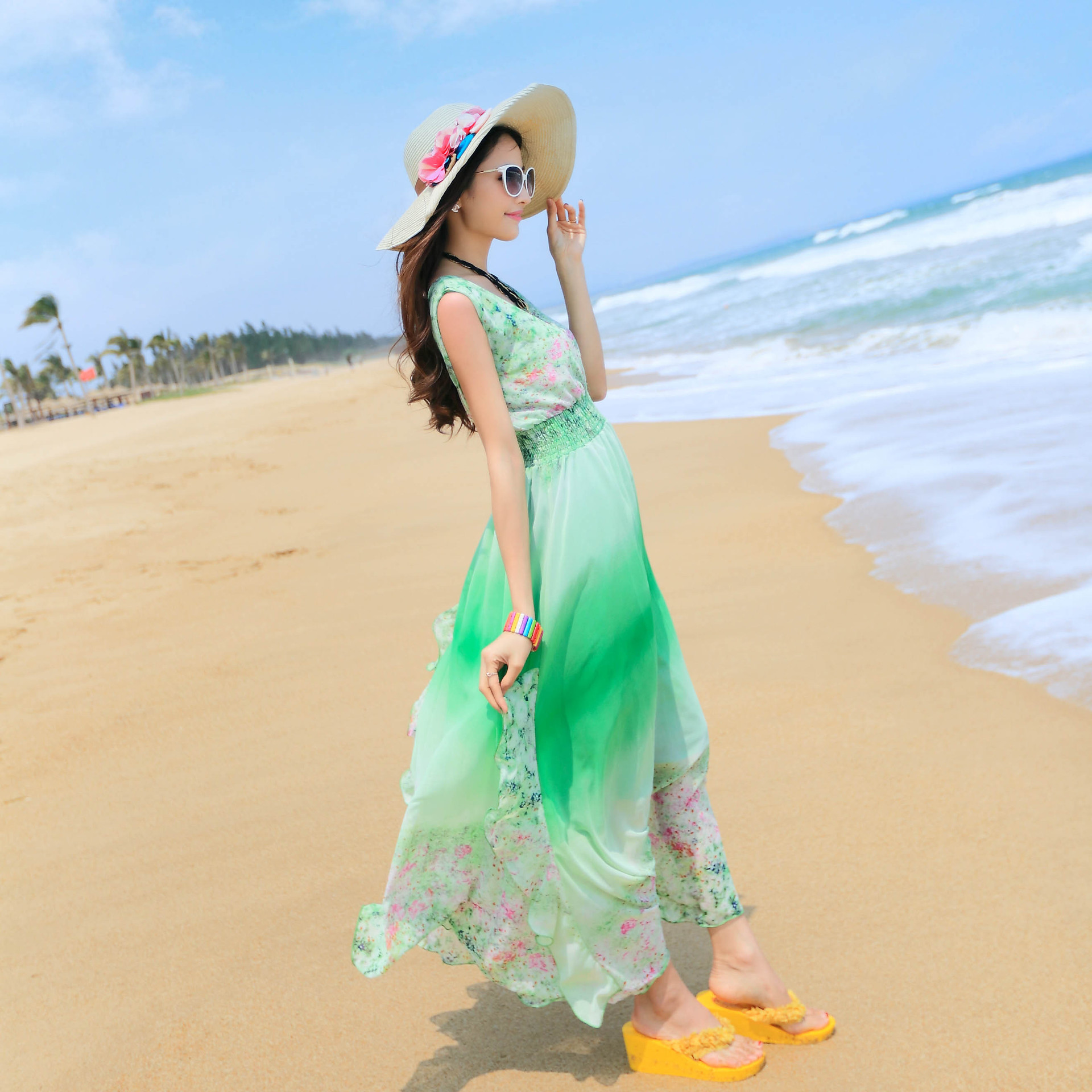 旅游度假巴厘岛波西米亚连衣裙长裙重工刺绣度假海边沙滩裙XW128-阿里巴巴