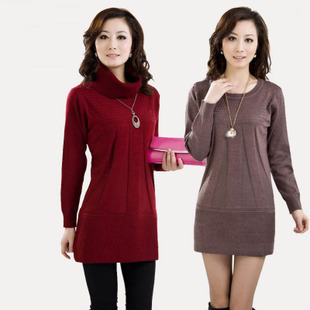 韩版<em>女</em>服大码<em>毛衣长款</em>打底毛衣套头女羊绒衫圆