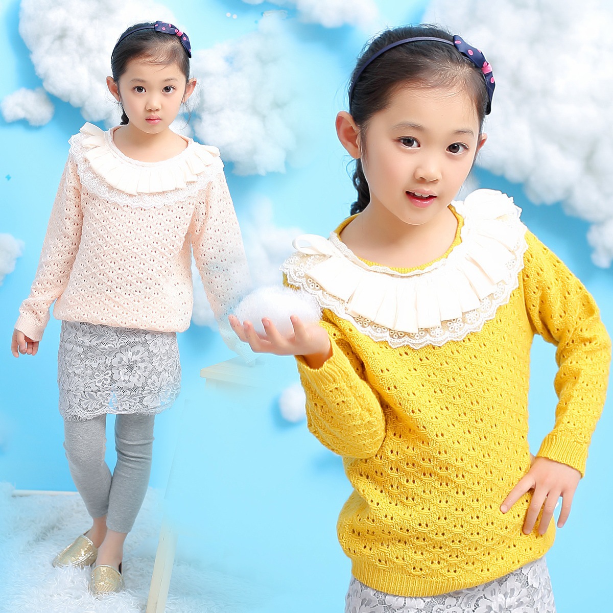 <em>2014</em>新款<em>女童</em>春装新款中大童<em>女童毛衣</em>蕾丝圆